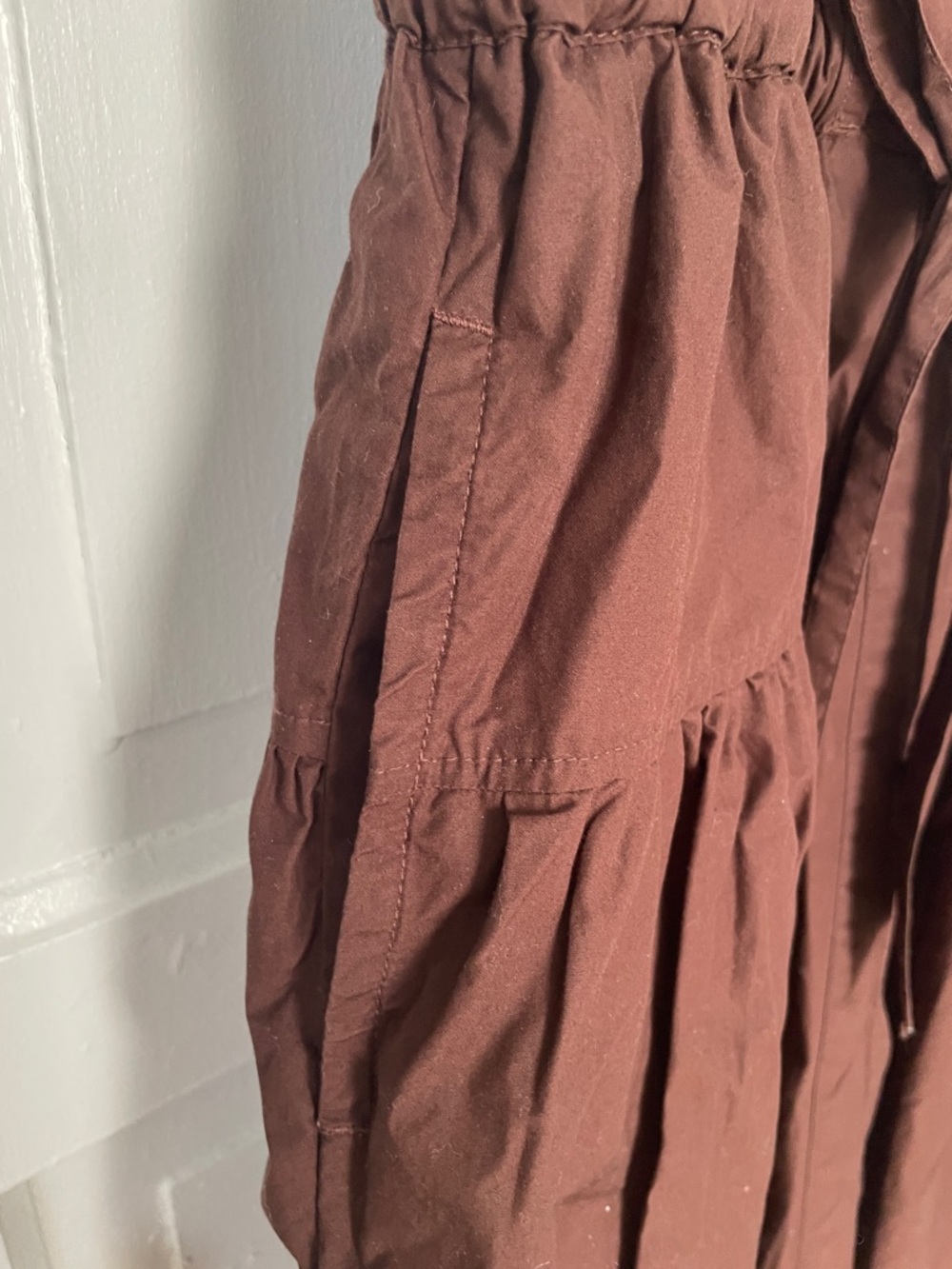 NWOT Free Assembly brown dress gathered at waist puffy sleeves size lg 12-14)